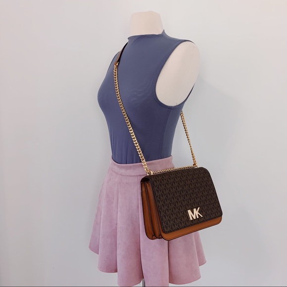 Michael Kors Mott Lg Chain Shoulder Leather Brown - Picture 1 of 14